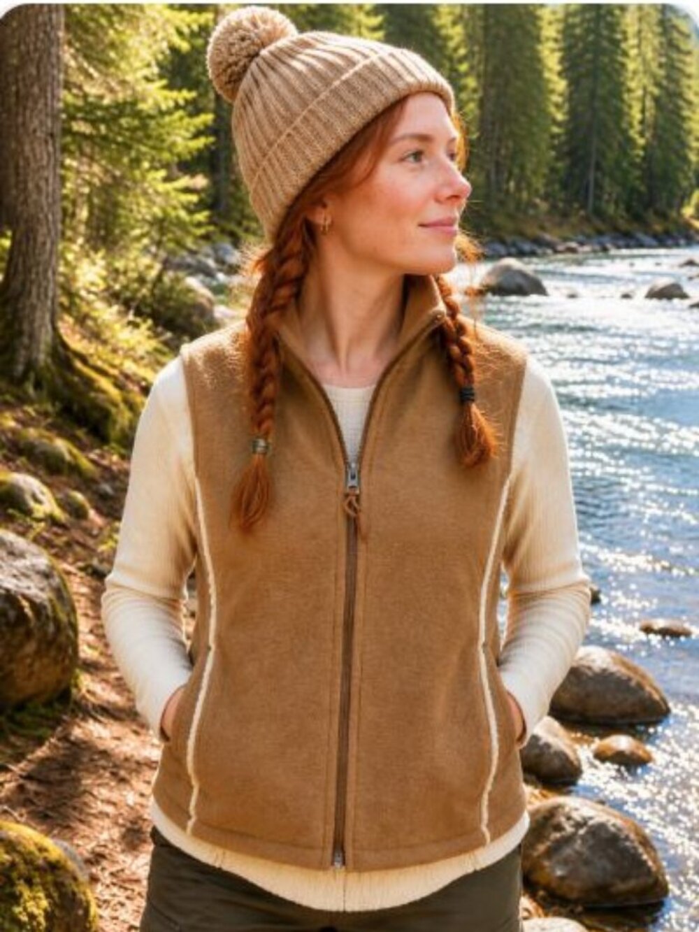 💕 Vintage RALPH LAUREN Camel Faux Suede Hooded Vest with Sherpa Lining & Trim ✨